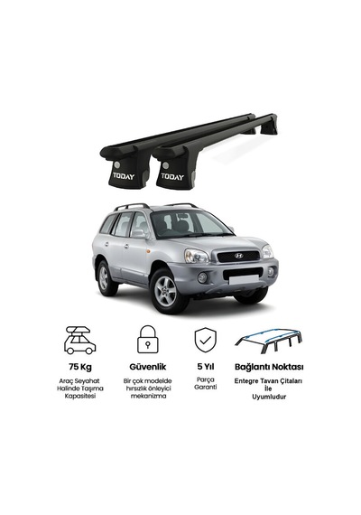 Trio-ı Hyundai Santa Fe 2000-2005 Uyumlu Siyah Kilitli Ara Atkı 120cm Port Bagaj Tavan Barı