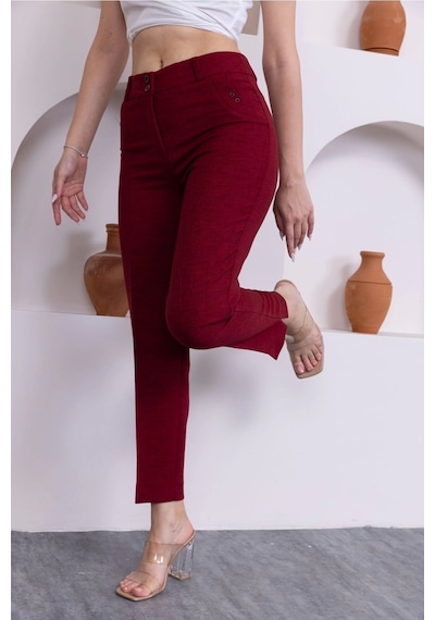 Lodmela Cep Detaylı Bilek Boy Kadın Kumaş Pantolon 359-bordo Bordo