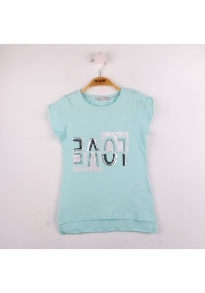 Toontoy Kids Kız Çocuk Love Baskılı Tişört Mint Yeşili