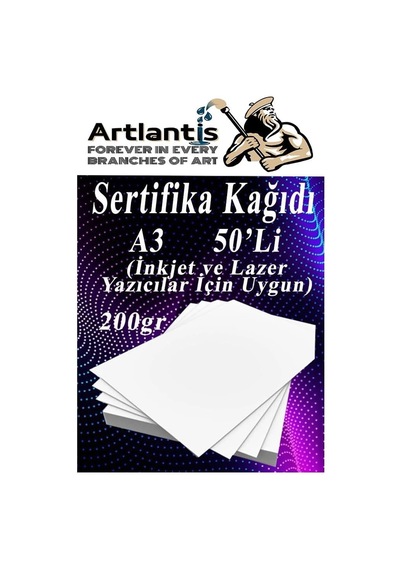 A3 Sertifika Kağıdı Kalın 50 Adet Gramajlı Fotokopi Kağıdı 200 Gr Tüm Yazıcılara Uyumlu 29.7x42 Cm Kalın Bas