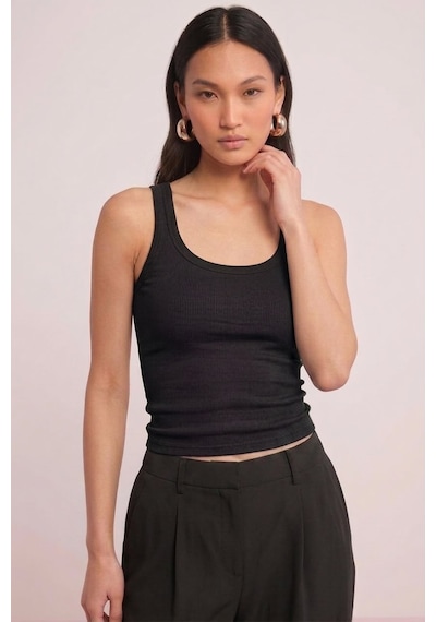 Fit Women Pamuklu Kadın Fitilli Görünümlü Kalın Askılı Basic Atlet 4624-siyah