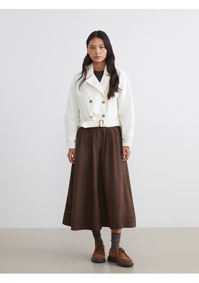 Lcw Modest Kahverengi Loose Fit Pileli Kloş Etek