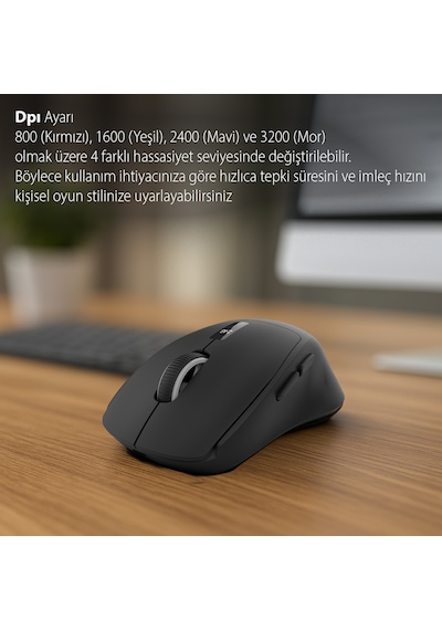 IWM-397T Kablosuz Mouse | 7D Sessiz Tuş 500mAh Şarjlı LED Gösterge Paneli 3200 DPI