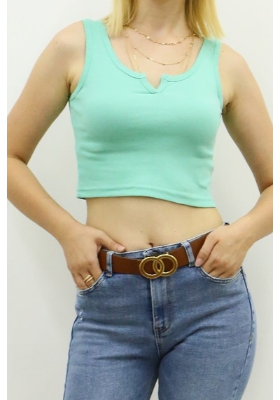 Madmext Mad Girls Önü Detaylı Turkuaz Crop Top Mg362 (472442067)