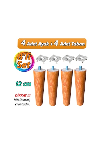 Ahşap Ayak 12 Cm 8'li Set Açık Meşe M8 Civatalı Bağlantı Aparatlı Dolap Mobilya Koltuk Kanepe Destek Ayağı Ayakları Açık Meşe Ahşap Ayak 12 Cm 8'li Set Açık Meşe M8 Civatalı Bağlantı Aparatlı Dolap Mobilya Koltuk Kanepe Destek Ayağı Ayakları Açık Meşe