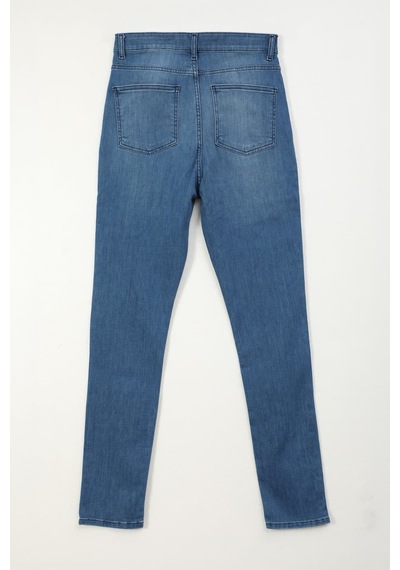 Bluew White Kadın Mavi Yüksek Bel Slim Fit Likralı Jean Pantolon