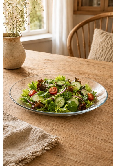 Cam Servis Tabağı Şeffaf Salata Ve Meyve Sunum Tabağı Kahvaltılık Pasta Meze Tabağı 33x25 Cm