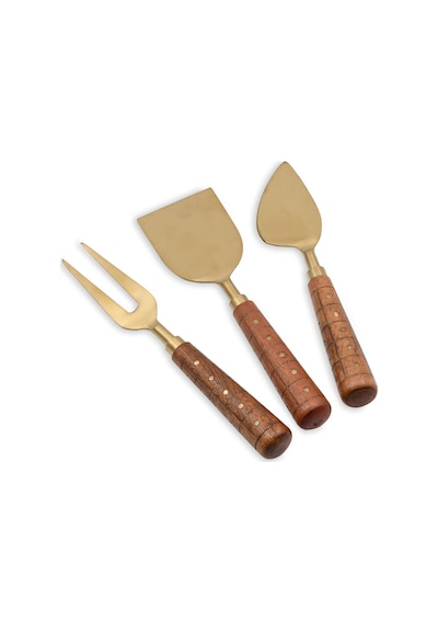 The Mia Wood Peynir Servis Takımı 3 Parça Gold
