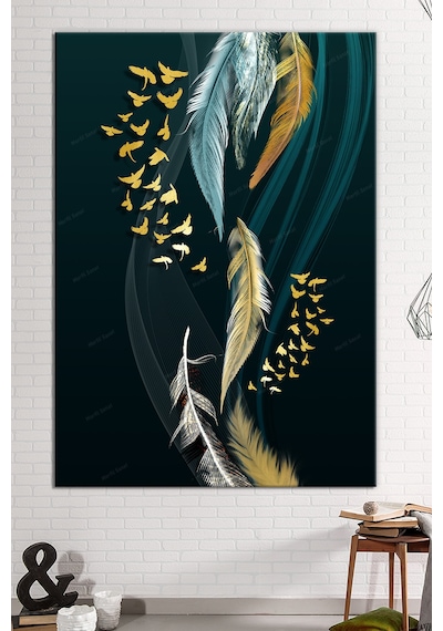 Renkli Tüyler ve Kuşlar Sürreel Sanatsal Dekoratif Kanvas Tablo (8 Farklı Ölçü) 20 x 30