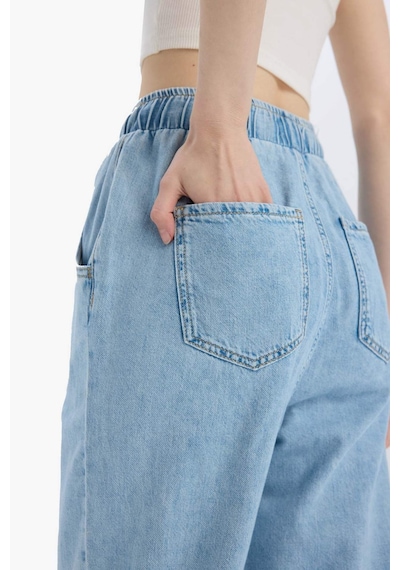 DeFacto Pull On Paperbag Yüksek Bel Düz Paça Uzun Yumuşak Jean Pantolon E0733AX25SMNM28