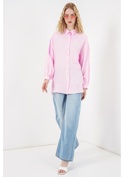 Bigdart Kadın Dokulu Oversize Tunik 5989 - Pembe