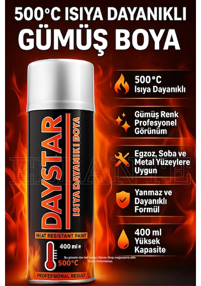 500 C Isıya Dayanıklı Gümüş Sprey Boya Egzoz, Soba Ve Metal Yüzeyler İçin Yanmaz Boya 400 Ml Çok Renkli