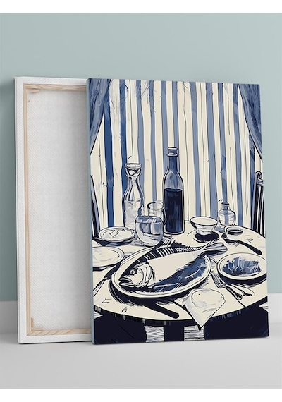 The Table, Masa Üstü Balık Meyhane, İzlenimci Sanat Mutfak Kanvas Tablo - Tuval Tablo -