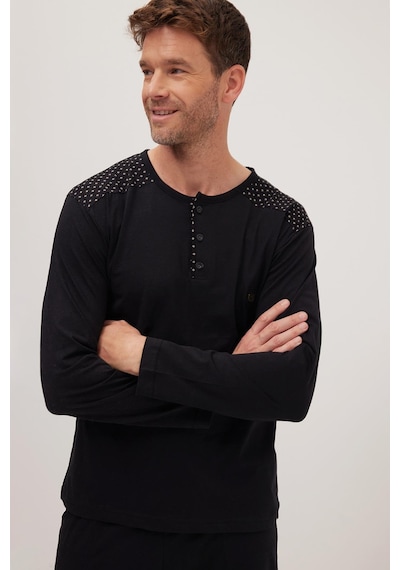 Tudors Erkek Standart Fit Normal Kesim %100 Pamuk Bisiklet Yaka Beli Lastikli Siyah Pijama Takımı-37947 Siyah