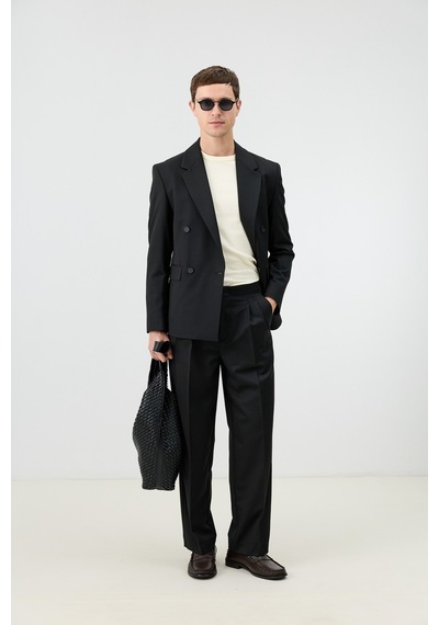 Antioch Relaxed Kruvaze Erkek Blazer Ceket Siyah