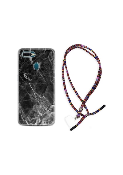 Oppo A5S Kılıf Rasta Boyun Askılı Kara Mermer 1375