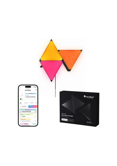 Nanoleaf Üçgen Akıllı Rgbw Duvar Paneli Genişletme Paketi App Kontrollü, 3 Parça, Siyah, Google Home RGB