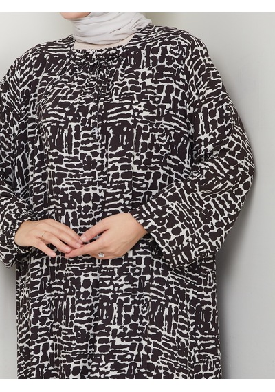 Nevayla Moda Önü Büzgülü Viskon Elbise - Kahverengi / E0130 Kahverengi