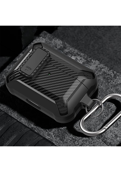Caseonn Apple Airpods 4.nesil/anc Kılıf Çift Katmanlı Emniyet Kilitli Karbon Koruma Siyah