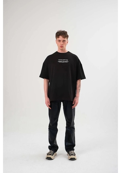 Wear Vexel Kadın Baskılı T-shirt Kısa Kol Bisiklet Yaka Oversize Rahat Kalıp Günlük Tişört - Siyah Çok Renkli
