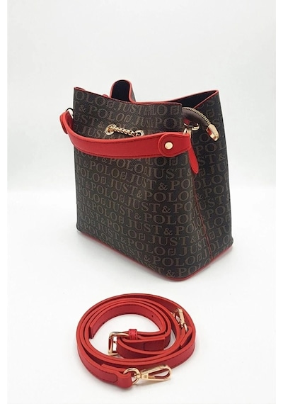 Just Polo Kadın Baskı Desenli El Ve Omuz Çantası Ebat: 22 X 23 Cm Kahve Kırmızı