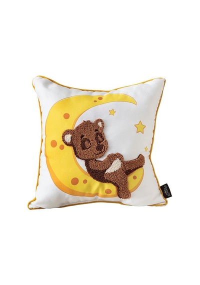 Punch İşlemeli Bebek Çocuk Odası Tekli Dekoratif Özel Tasarım Kırlent 35x35 Cm İç Dolgulu Sarı