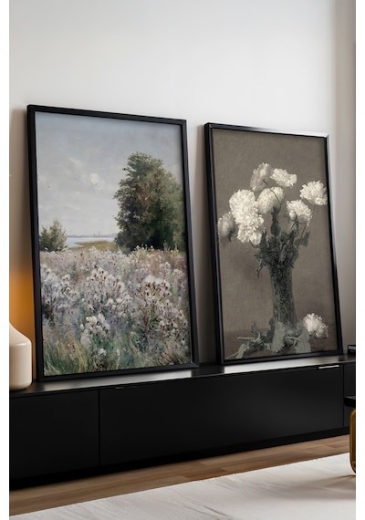 Huhuli Ahşap Siyah Çerçeveli 2 Li Modern Tablo Huhu274