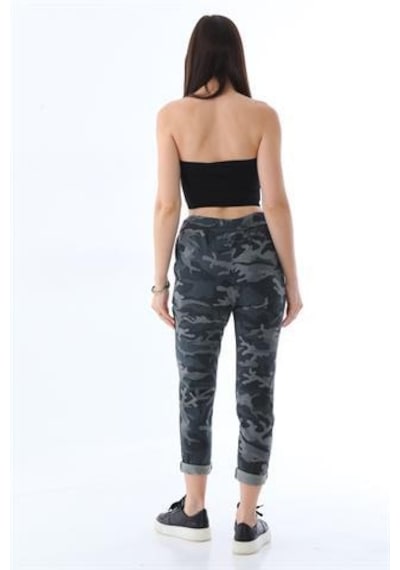 Eren Style Italyan Beli Bağlamalı Kamuflaj Desenli Dar Paça Pantolon-9078 Antrasit