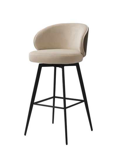 Eichholtz Camerota Bar Taburesi, Sabino Beji & Siyah Ahşap, Modern Zarafet, %100 Polyester Kumaş Sandalye Bej
