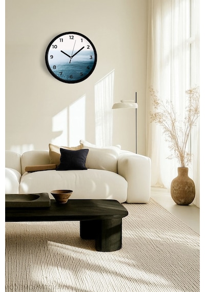 Sonsuz Deniz Manzaralı Modern Duvar Saati - 30cm - Önü Camlı Siyah Kasa - Sessiz Mekanizma-jh0698 Siyah
