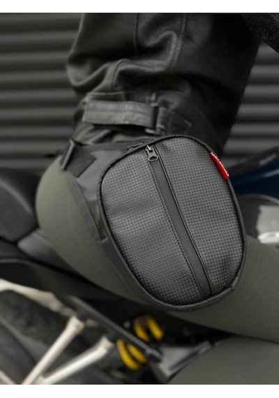 Motobros Karbon Desenli Deri Motosiklet Bacak Çantası, 3 Gözlü, Su Geçirmez Diğer
