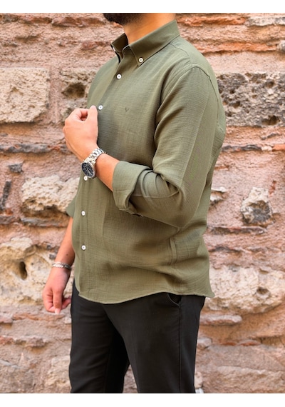Slim Fit Uzun Kol Müslin Pamuk Rahat Nefes Alabilen Kumaştan Yaka Düğmeli Hediye Kutulu Erkek Gömlek Fs-004202 - Yeşil-3365 Slim Fit Uzun Kol Müslin Pamuk Rahat Nefes Alabilen Kumaştan Yaka Düğmeli Hediye Kutulu Erkek Gömlek Fs-004202 - Yeşil-3365