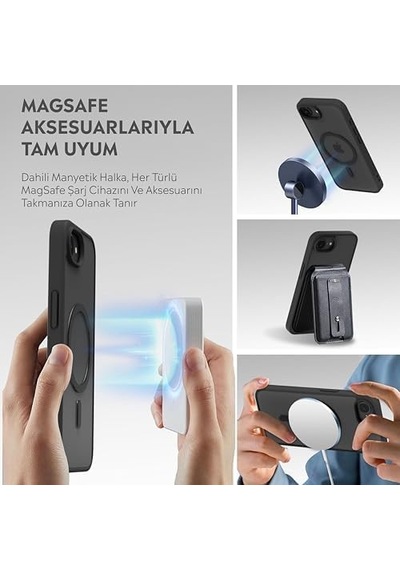 İphone İçin Kılıf Kamera Korumalı Magsafe Wireless Şarj Özellikli Şeffaf Renkli Kılıf İphone 16e Siyah 50 x 22