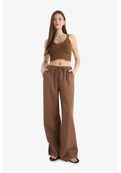 Defacto Wide Leg Çift Cepli Beli Lastikli Standart Boy Keten Karışımlı Pantolon E1981ax25smbn534 Kahve