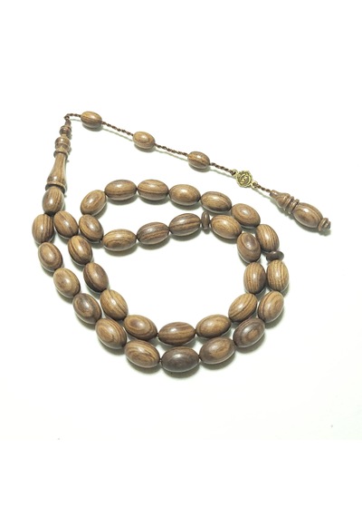 Sandal Ağacı Tesbih Yumurta 8,5x13. Kahverengi - Siyah