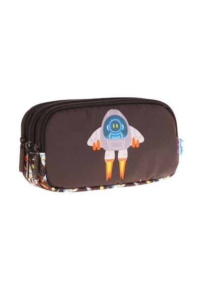 Kaukko Kids Siyah Beyaz, Roket Temalı, Erkek Çocuk Üç Bölmeli Okul Kalem Çantası - L8264 Siyah - Beyaz