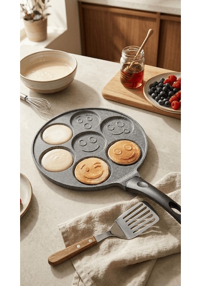 Panface Emoji Pancake Tavası 27 Cm 7 Bölmeli Döküm Alüminyu... Antrasit