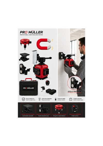 Pro Müller Professional Otomatik Hizalama 16 Köşe 360 Yeşil Lazer Çizgi Hizalama Terazi Çantalı