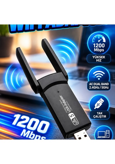 1200 Mbps Çift Bant Usb Wifi Adaptör Geniş Uyumluluklu Yüksek Hızlı Kablosuz Ağ Bağlantısı