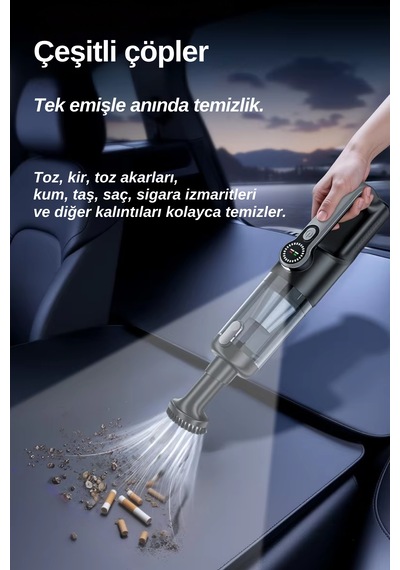 St126plus Işıklı Araç Süpürgesi Kablosuz Yüksek Motorlu Vakum Üfleme 2in1 Metal Filtreli Ve Başlıklı Gri