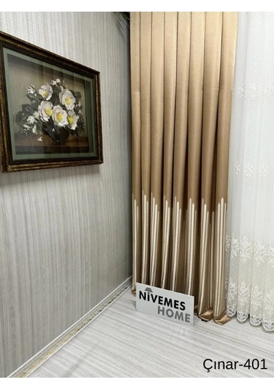 Nivemeshome Çınar Altın 401 1/3 Sık Pileli Fon Perde Apm Gold