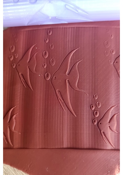 Melek Balığı Ve Baloncuk Desenli Doku Rulosu 10 Cm Kil, Seramik Ve Şeker Hamuru Merdanesi Çok Renkli