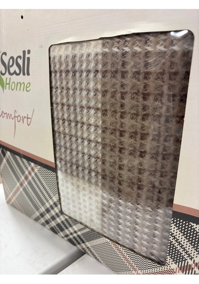 Sesli Comfort Kahve Bej 2 Ekose Skoç Pamuk Örme Battaniye 200x220 Çift Kişilik Battal Diğer
