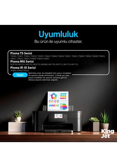 Kingjet Canon Pixma Mg5752 Uyumlu Yüksek Kapasiteli 5 Renk Takım Uyumlu  Kartuş Çipli