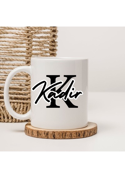 Kişiye Özel Monogram Harfli Beyaz Seramik Kupa Bardak