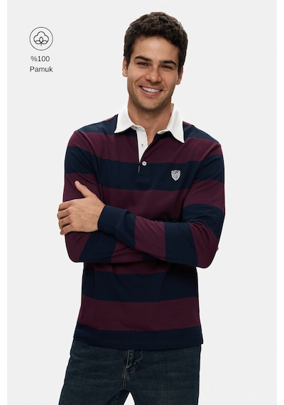 UCLA Rugby Bordo Nakışlı %100 Pamuk Polo Yaka Standard Fit Erkek Sweatshirt