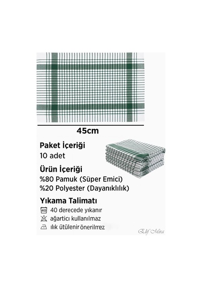 10 Lu Lüks Mutfak Kurulama Bezi Seti 45x65 Cm Table Linen Yeşil