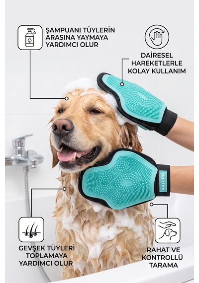 Artero Kira Çift Taraflı Köpek Banyo Ve Tüy Toplama Eldiveni