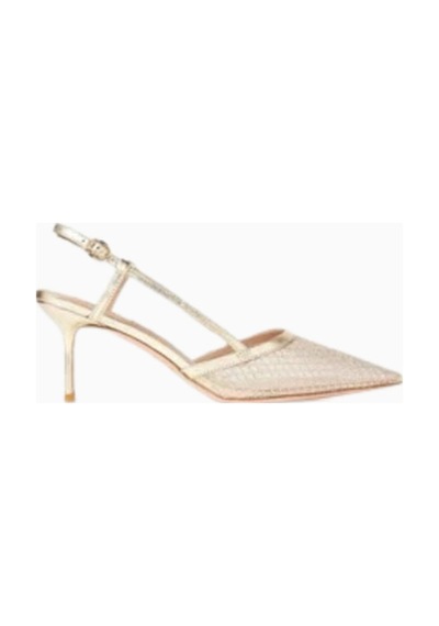 Nicoli Joel 75 Kristal Slingback Topuklu Ayakkabı, Işıltılı Mesh Tasarım Gold