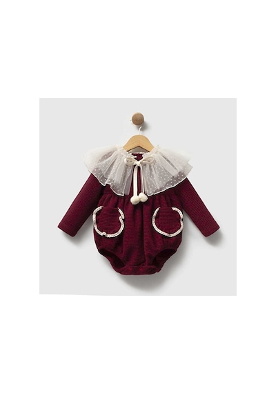 Ministok Daphne Çıkarılabilir Pelerin Yakalı Kız Bebek Tulum Bordo
